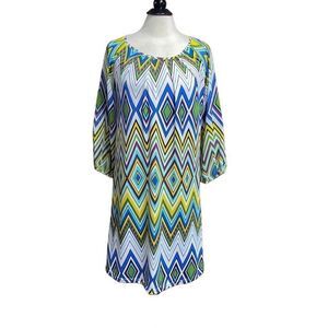 Voir Voir Multi Color Pleated Neck Dress Size 8